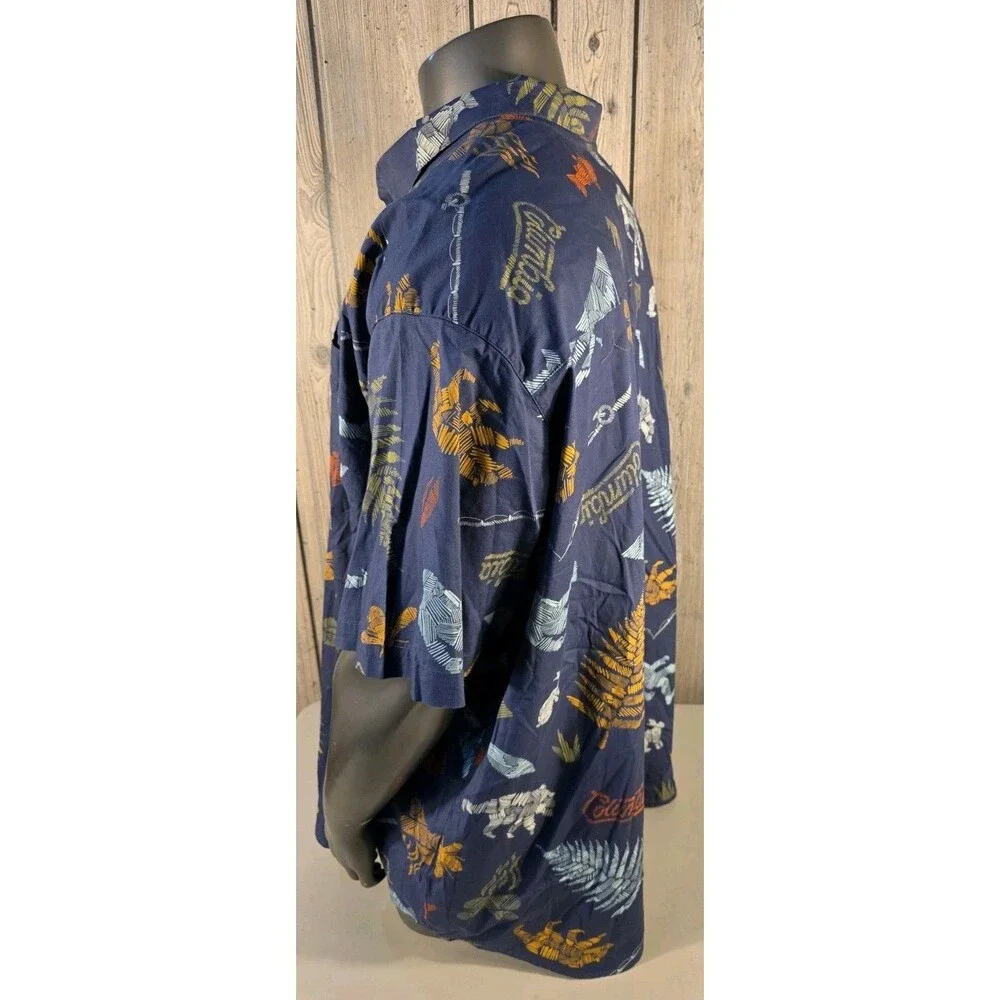 Columbia PFG Bigfoot Fish Print Button Up Shirt Navy 6XL Regular Fit
